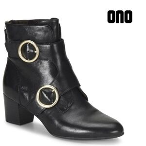 Ono Melker ankle booties women 7.5 black buckle details leather black casual Y2K